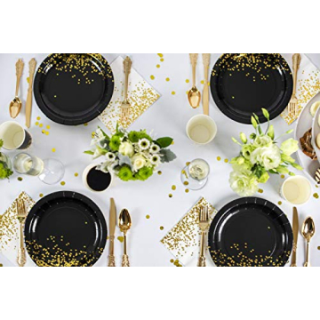 Elegant White, Black & Gold Foil Paper Plates - 60 Pack