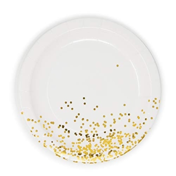 Elegant White, Black & Gold Foil Paper Plates - 60 Pack