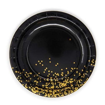Elegant White, Black & Gold Foil Paper Plates - 60 Pack
