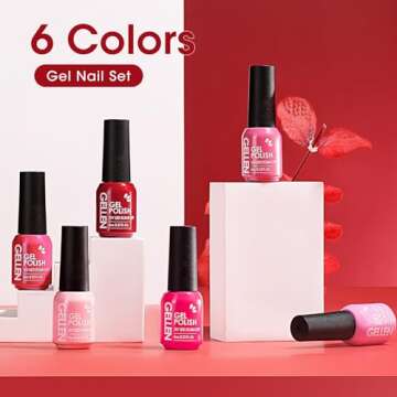 Gellen Red Gel Polish Set, 6 Colors Red Rose Pink Jelly Gel Nail Polish Set, French Tip Gel Polish Set Soak off U/V Light Cured Nail Art Valentines Gifts for Her