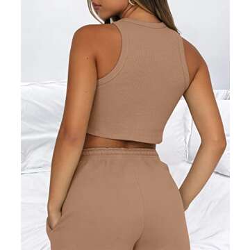 Lingswallow 2 Piece Women Lounge Sets - Sleeveless Crop Top and Shorts Waffle Lounge Set Tracksuits Sweatsuits for Women