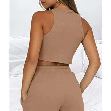 Lingswallow 2 Piece Women Lounge Sets - Sleeveless Crop Top and Shorts Waffle Lounge Set Tracksuits Sweatsuits for Women