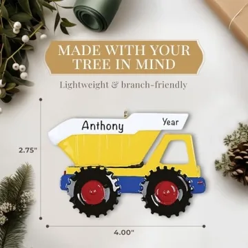 Personalized Dump Truck Christmas Ornament for Kids
