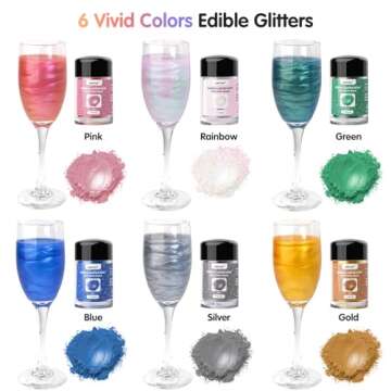 CRPTHE 6 Colors Luster Dust Edible Set, Edible Glitter for Cocktails, Food Grade Glitter Shimmer Sprinkle Powder for Drinks, Baking, Beverages, Cakes, Strawberries, Cookies, Fondant, Vegan(5g/Bottle)