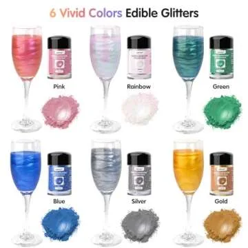 CRPTHE 6 Colors Luster Dust Edible Set, Edible Glitter for Cocktails, Food Grade Glitter Shimmer Sprinkle Powder for Drinks, Baking, Beverages, Cakes, Strawberries, Cookies, Fondant, Vegan(5g/Bottle)