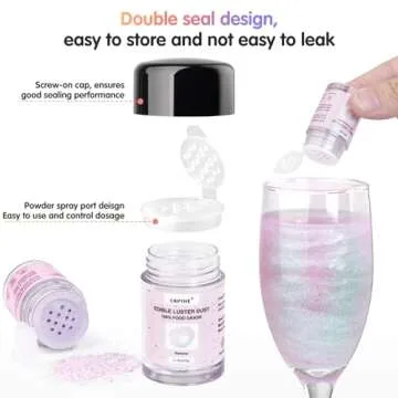 CRPTHE 6 Colors Luster Dust Edible Set, Edible Glitter for Cocktails, Food Grade Glitter Shimmer Sprinkle Powder for Drinks, Baking, Beverages, Cakes, Strawberries, Cookies, Fondant, Vegan(5g/Bottle)