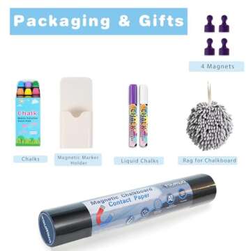 Magnetic Chalkboard Contact Paper for Wall 40" x 18" Self Adhesive Blackboard Wallpaper Peel and Stick Chalk Board Wall Decal Roll with Chalks for Kids Home Playroom Classroom