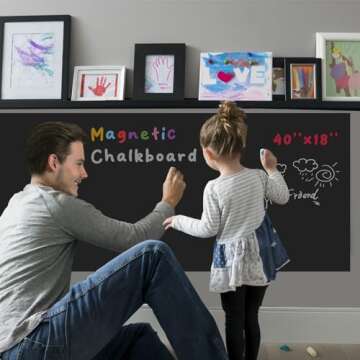 Magnetic Chalkboard Contact Paper for Wall 40" x 18" Self Adhesive Blackboard Wallpaper Peel and Stick Chalk Board Wall Decal Roll with Chalks for Kids Home Playroom Classroom
