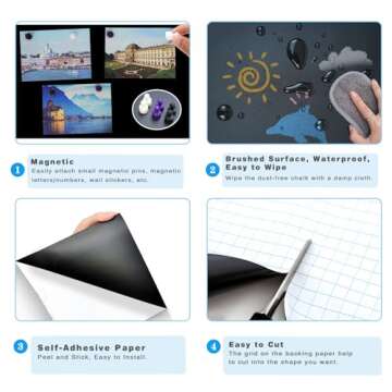 Magnetic Chalkboard Contact Paper for Wall 40" x 18" Self Adhesive Blackboard Wallpaper Peel and Stick Chalk Board Wall Decal Roll with Chalks for Kids Home Playroom Classroom