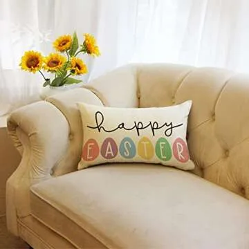 Happy Easter Egg Throw Pillow Cover for Spring Decor