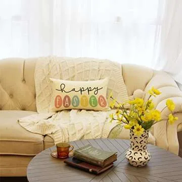 Happy Easter Egg Throw Pillow Cover for Spring Decor