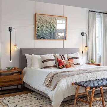 KUZZULL Wall Sconces Set of Two Black and Brass Plug in Wall Sconces Set of 2 with Globe Clear Glass Shade Wall Lights Wall Lamps for Bedrooms Sconces Wall Decor Set of 2 with Plug in Cord Switch