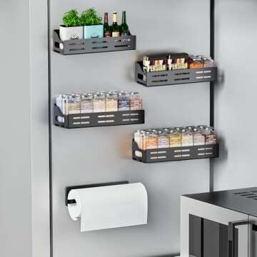 Carwiner 5 Pack Magnetic Spice Rack for Refrigerator with Paper Towel Holder, Magnetic Refrigerator ...