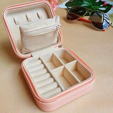 HerFav Travel Jewelry Organizer, Small Jewelry Box Mini Portable Jewelry Case for Rings Earrings & N...