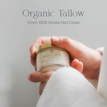White Sparrow Farmacy Organic Grass Fed Tallow Balm - (Lavender & Honey) Organic Tallow from Grass F...