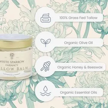 White Sparrow Farmacy Organic Grass Fed Tallow Balm - (Lavender & Honey) Organic Tallow from Grass Fed Cows & All Organic ingredients. For Face and Body. (2.0 oz)…