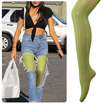 DIAOKANAI Patterned Fishnet Tights for Women, St Patricks Day Fish Net Stocking Green Purple Blue Orange Lace Pantyhose, 4 Pack