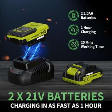 Leaf Blower, 21V Cordless Electric Leaf Blower with 2 2.0Ah Batteries and 1 Hour Fast Charger, Lightweight Leaf Blower for Patio Cleaning, Lawn Care, Blowing Fallen Leaves and Dust, etc.