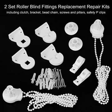 SelfTek 2 Set 25mm Roller Blind Fittings Plastic Brackets Beaded Chain Rolling Blind Replacement Repair Kit with 2 Pieces Child Safty P-Clips and Screws