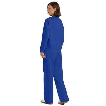 WIHOLL 2 Piece Sets for Women Dressy Cozy Lounge Sets Fall Clothes Vacation Travel Airport Outfits Sweat Sets High Neck Old Money Matching Sets Ladies Tops Conjuntos De 2 Piezas Para Mujer Blue L