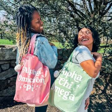 Alpha Delta Pi Retro Yarn Pom Pom Tote Bag for Sorority