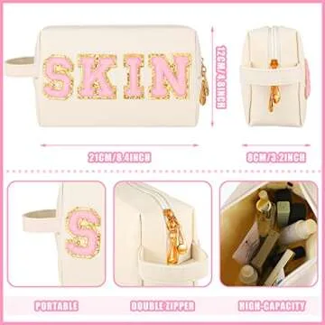 Sotiff 3 Pcs Preppy Patch Makeup Bag Hair Face Skin Cosmetic Bag Travel Toiletry Bag for Women Cheni...