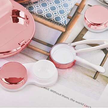 Aukvite Contact Lens Case, Portable Contact Lens Box Kit with Mirror, Travel Contact Len Case Durable Compact Soak Storage Kit with Solution Bottle Tweezers Container Remover Combo Pattern