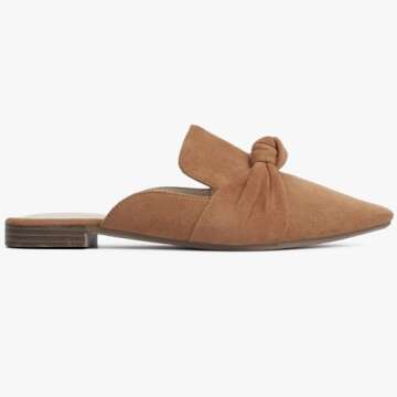 MUSSHOE Mules for Women Comfortable Pointed Toe Backless Slip-on Slides Loafer Flats with Knot,Tan 8...