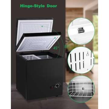 BINMIT 3.5 Cu.Ft Chest Freezer, Small Deep Freezer with a Removable Basket 7 Gears Adjustable Temperature Control(-18°F to -46°F) for Kitchen, House, Office, Garage, Basement, Shop, RVs-Black