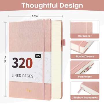 Journal Notebook For Writing,320 Pages Lined Hardcover Leather Journals For Women Men,Notebooks College Ruled For Work Organization,Note Taking (7.1" X 10")-Rose Gold