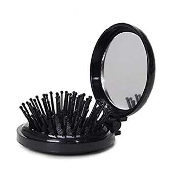 LOUISE MAELYS 4pcs Round Folding Pocket Hair Brush Mini Hair Comb with Makeup Mirror for Travel Candy Color