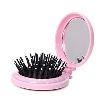 LOUISE MAELYS 4pcs Round Folding Pocket Hair Brush Mini Hair Comb with Makeup Mirror for Travel Candy Color
