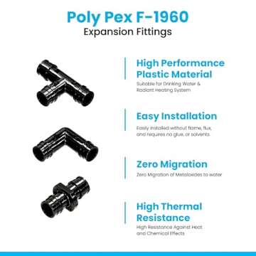 Poly Pex A Expansion Fittings F-1960 1/2" Combo With 1/2" inch Tees "T" [10 PCS], 1/2" Elbows [10 PCS], 1/2" Couplings [10 PCS] |Plastic Fittings for Pex-A Pipe in Plumbing [Pack of 30]