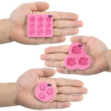 Funshowcase Mini Sizes Roses Flower Fondant Candy Silicone Mold for Sugarcraft Cake Decoration, Cupcake Topper, Polymer Clay, Soap Wax Making Decoration, Crafting Projects, 3 Count
