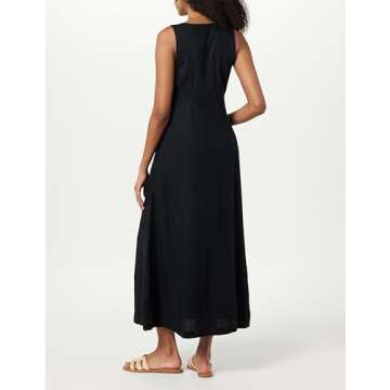 The Drop Women's Blanca Linen Button-Front V-Neck Maxi Dress