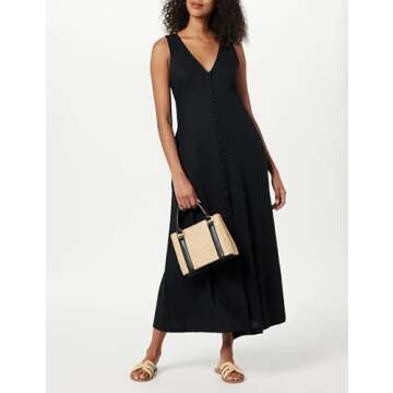 The Drop Women's Blanca Linen Button-Front V-Neck Maxi Dress