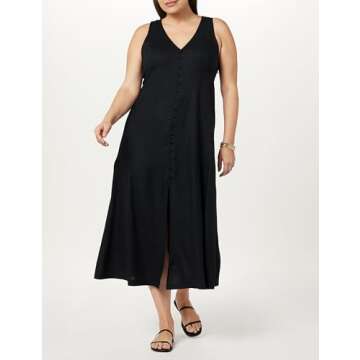 The Drop Women's Blanca Linen Button-Front V-Neck Maxi Dress