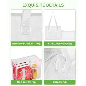 MAY TREE Clear Tote Bag Stadium Approved, Clear Beach Bag for Sports Work Security Travel Stadium Concert-White