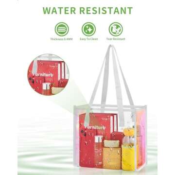 MAY TREE Clear Tote Bag Stadium Approved, Clear Beach Bag for Sports Work Security Travel Stadium Concert-White