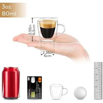 DLux Espresso Coffee Cups 3oz, Double Wall, Clear Glass set of 4 Glasses with Handles, Insulated Borosilicate Glassware Tea Cup