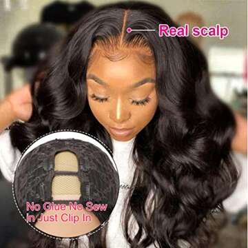 UNICE Hair Body Wave U Part Wig Human Hair for Women Brazilian Virgin Hair Upart Wig Glueless None Lace Front Clip in Half Wig 150% Density Natural Color (20inch)