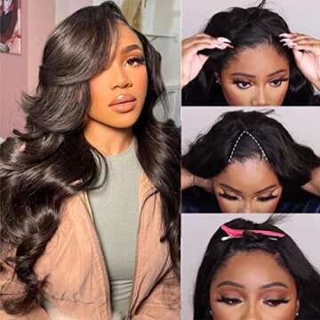 UNICE Hair Body Wave U Part Wig Human Hair for Women Brazilian Virgin Hair Upart Wig Glueless None Lace Front Clip in Half Wig 150% Density Natural Color (20inch)