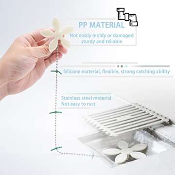 10 Pack Flower Shape Shower Drain Sink Remover Hair Filter Chain Hook - Catcher Strainer Hair Snare ...