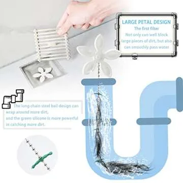 10 Pack Flower Shape Shower Drain Sink Remover Hair Filter Chain Hook - Catcher Strainer Hair Snare for Bathroom, Kitchen, Bathtub