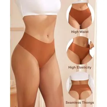 oshkang Thongs for Womens High Waisted Seamless for Women Underwear Sexy Breathable Panties 6 Pack