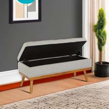 OSP Home Furnishings Katheryn Stylish Storage Bench with Tufted Seat and Wooden Legs