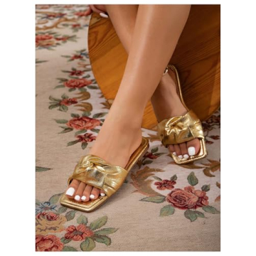 OYOANGLE Women's Sparkly Ruched Open Toe Sandals