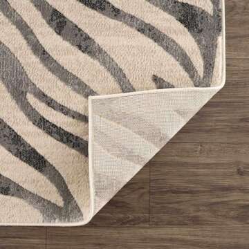 Hauteloom Ecorse Contemporary Animal Zebra Print Area Rug for Living Room Bedroom Dining Room - Distressed Faded Style - Cream, Black, White, Beige, Gray - 5'3" x 7'3" (5x7)