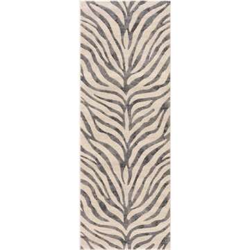 Hauteloom Ecorse Contemporary Animal Zebra Print Area Rug for Living Room Bedroom Dining Room - Distressed Faded Style - Cream, Black, White, Beige, Gray - 5'3" x 7'3" (5x7)