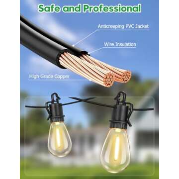 TDLOL 100FT Outdoor String Lights Waterproof, Patio Lights with 35 S14 Shatterproof Sockets, Connectable Hanging Outdoor Lights, IP55 Commercial Grade LED String Lights for Outside, Patio, Bistro